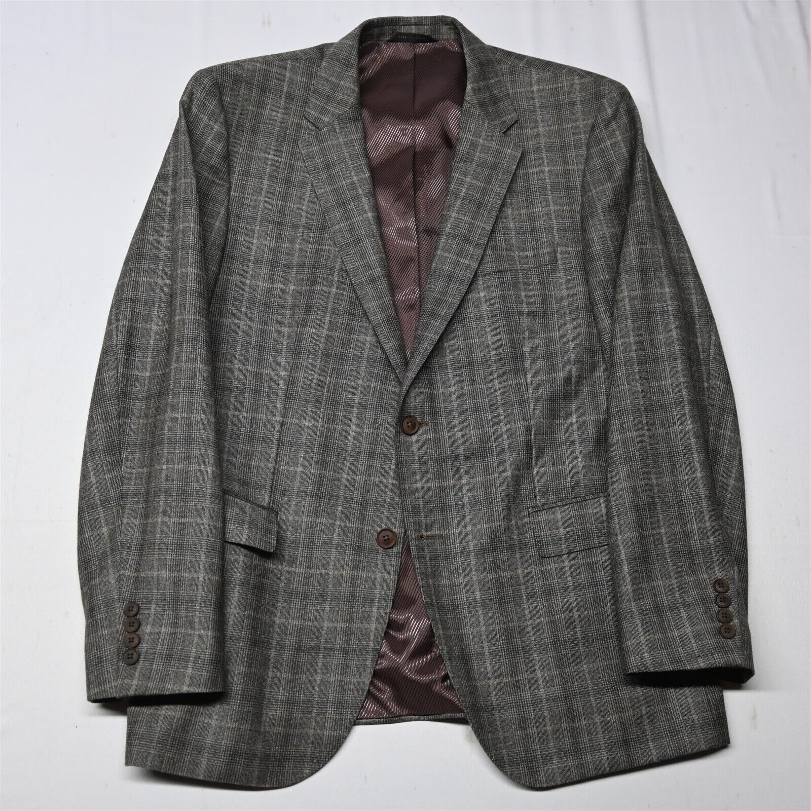 Hugo Boss 44r Brown Glenn Check Flannel The Smith9 Mens Blazer Sport Coat Jacket